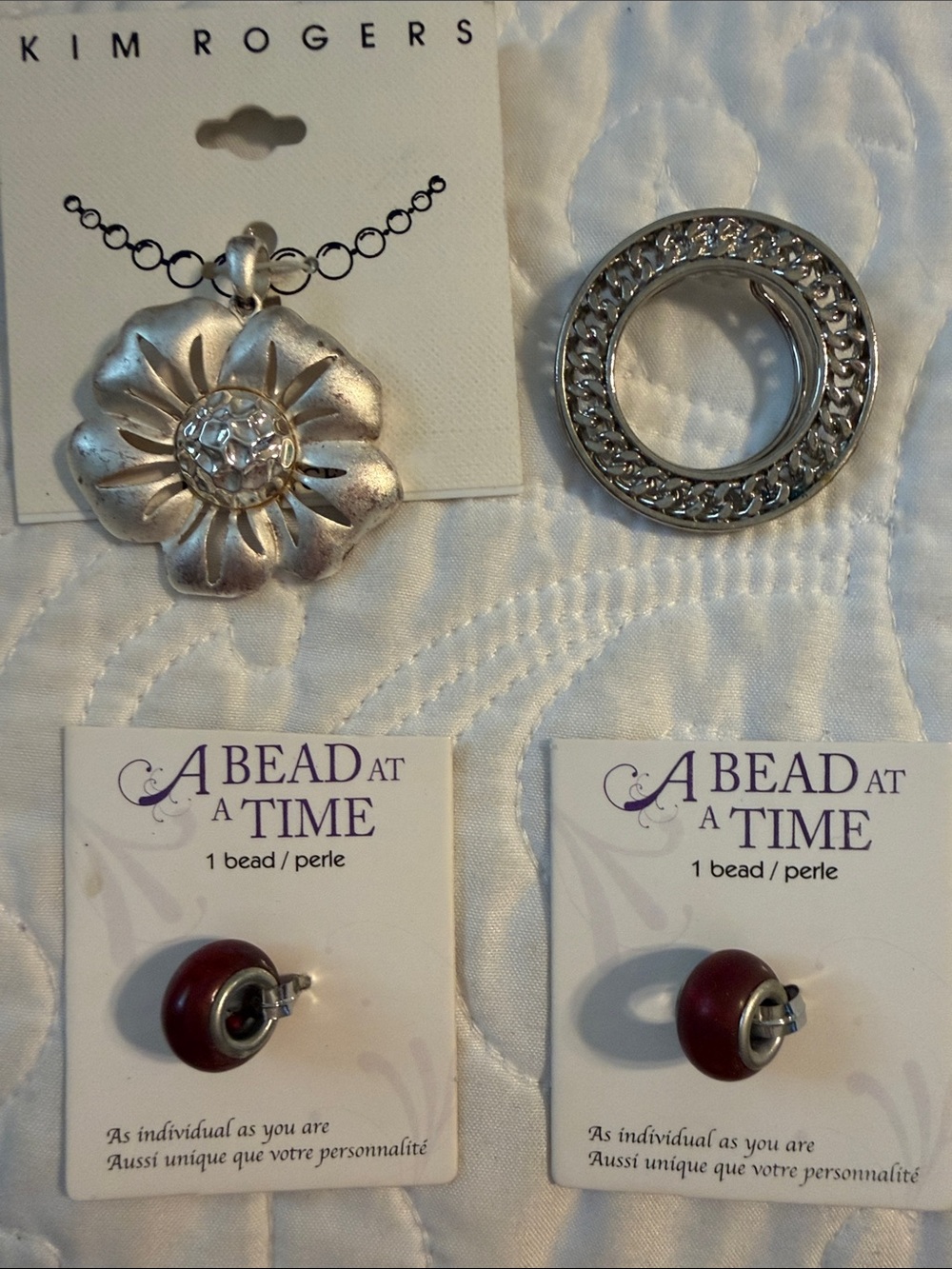 Last call-Handmade Red Glass Bead Charms-2/Scarf Clip & Flower Pendant NWT